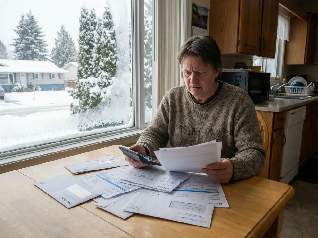 Homeowner reviewing high energy bills with concerned expression showing utility cost increases