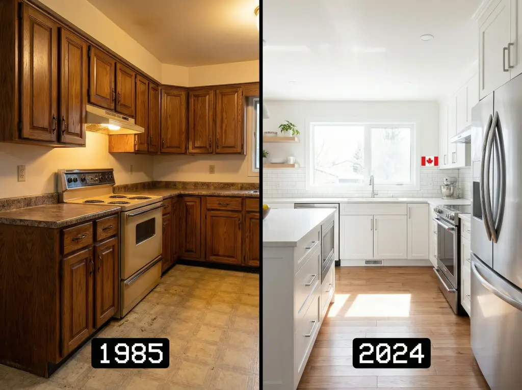 Bradford kitchen renovation before and after with new cabinets and quartz countertops