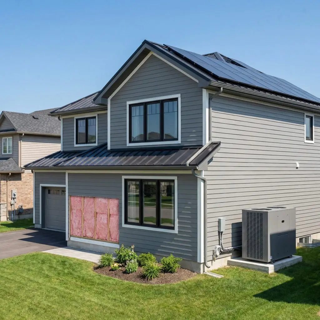 Before and after comparison showing home exterior improvements funded by Ontario Renovates program in Simcoe County